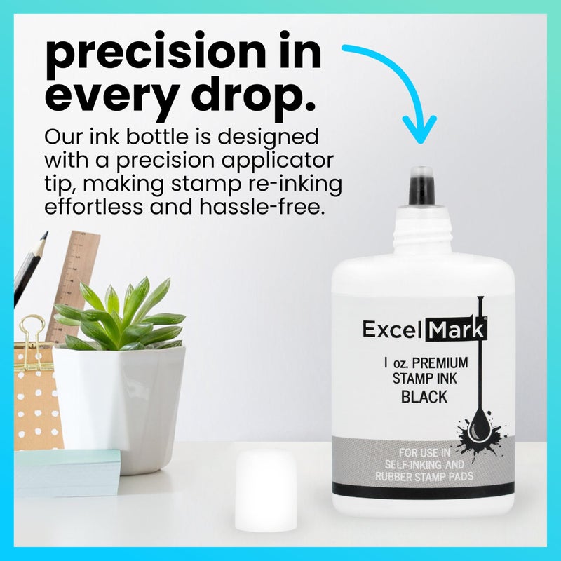 ExcelMark Premium Self-Inking Stamp Refill Ink - 1 oz. (Black) - Image 2